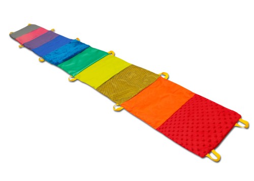 Chodnik sensoryczny 50 x 350 cm Akson — pełny widok rozłożonej maty z widocznymi kolorami i fakturami