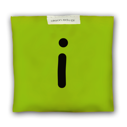 Woreczek gimnastyczny z literką I Akson — widok z przodu, zielony, 10 cm x 12 cm, detal tkaniny