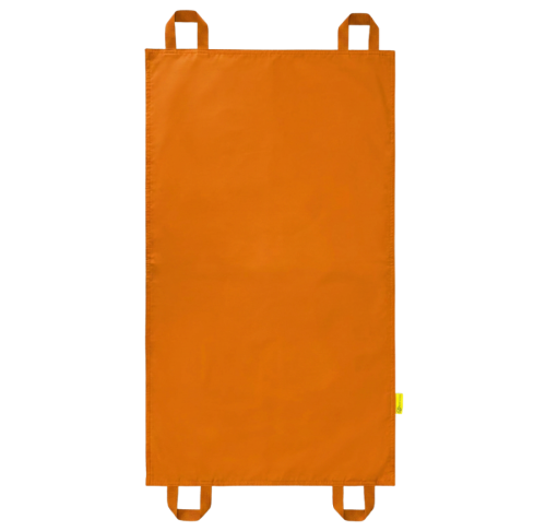 Mini chusta animacyjna Akson 100 x 60 cm — rozłożony widok pomarańczowego materiału i ogólny kształt