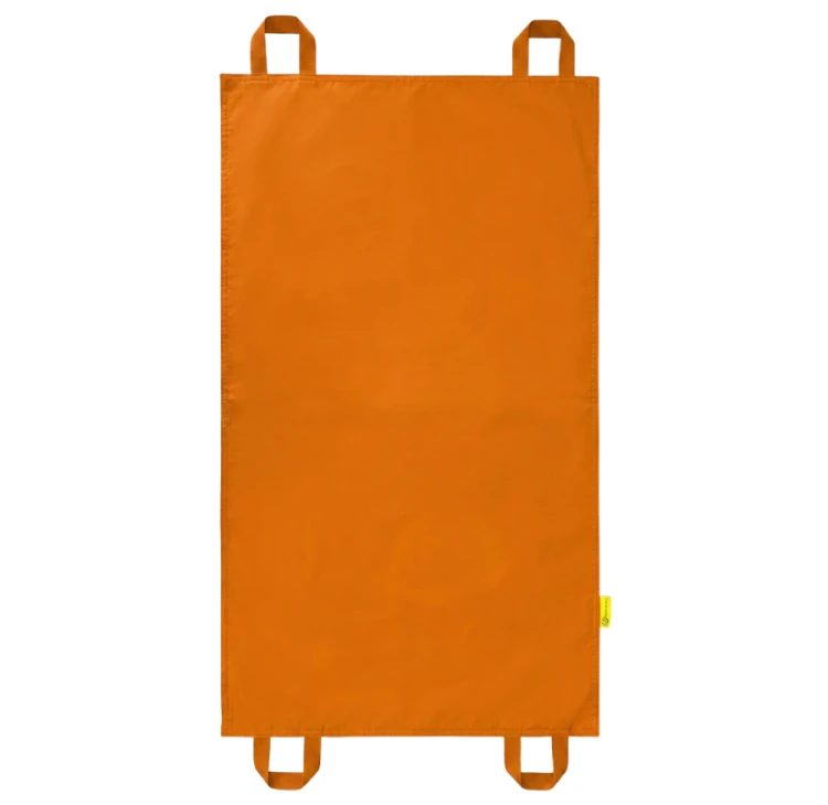 Mini chusta animacyjna Akson 100 x 60 cm — rozłożony widok pomarańczowego materiału i ogólny kształt