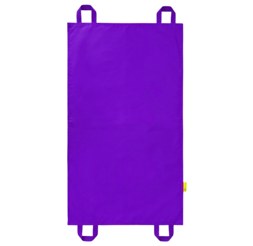 Mini chusta animacyjna 100 x 60 cm Akson — rozłożona chusta w kolorze fioletowym, widok całej powierzchni i uchwytów