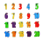 Uśmiechnięte cyfry 1–20 Akson — kolorowe elementy z rzepem do przyczepiania na macie 50 x 50 cm pola