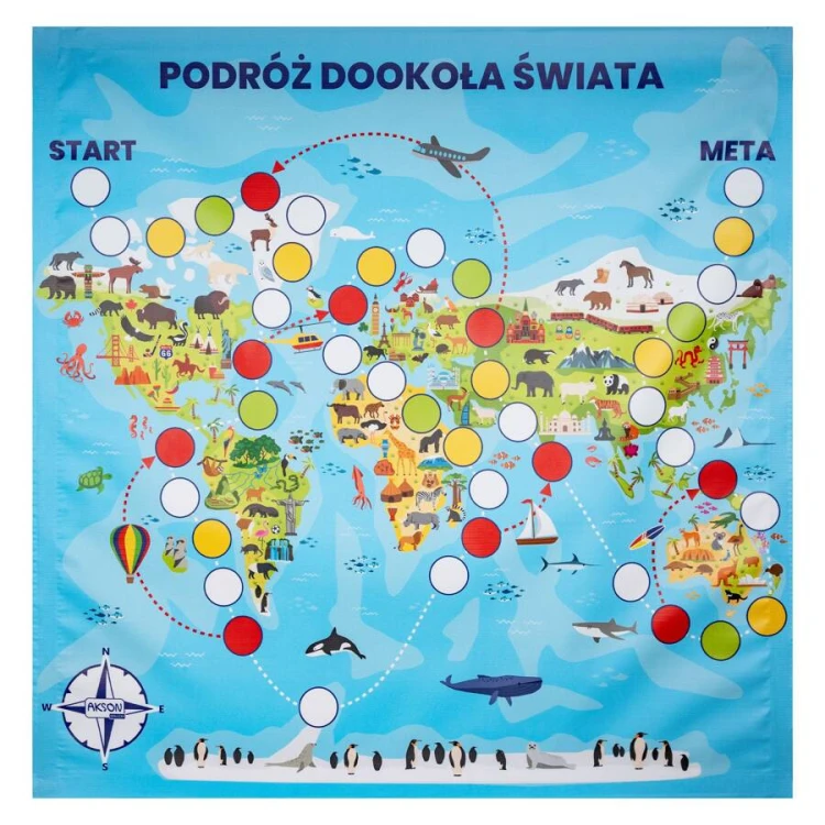 Użycie maty w animacji — grupa dzieci gra na macie PODRÓŻ DOOKOŁA ŚWIATA 100x100 cm Akson
