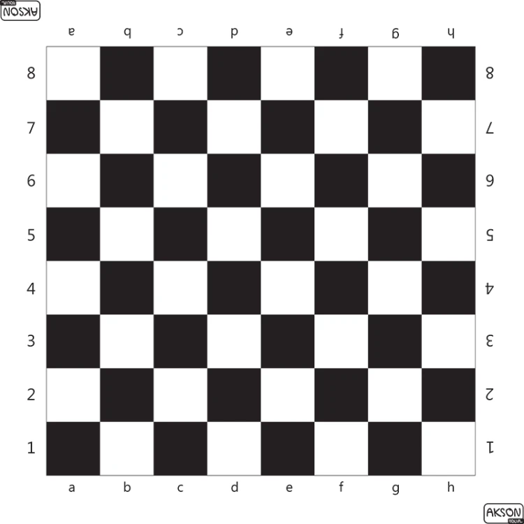 Mata szachownica 50x50 cm Akson — pełen kadr pokazujący biało-czarne pola oraz strukturę ekoskóry, łatwa do zwinięcia i przenoszenia.