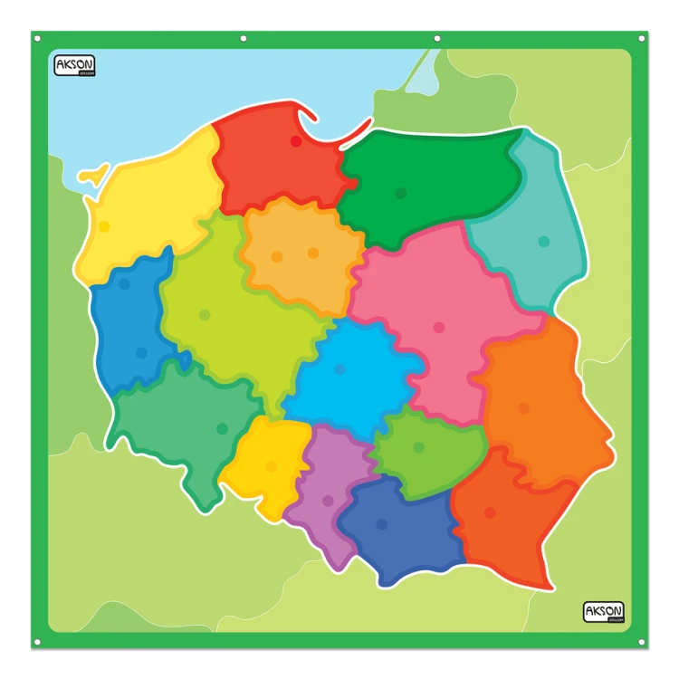 Mata Edukacyjna Mapa Polski 146 x 146 cm Akson — widok z góry ukazujący mapę, pikowanie 10x10 cm i obszar roboczy