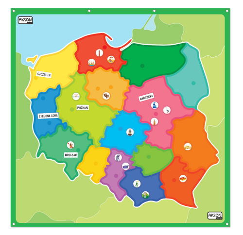 Detal maty Mapa Polski Akson — tkanina rzepowa 220 g/m2, dół z kodury 190 g/m2 oraz metalowe oczka do zawieszania