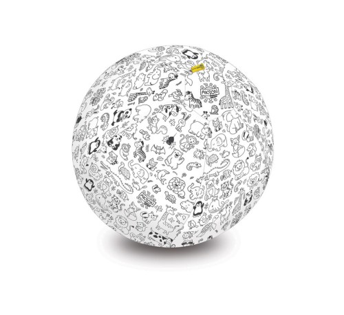 Zbliżenie na czarno-biały nadruk zwierzątek na poliestrowym pokrowcu piłki Akson