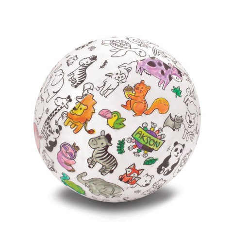Piłka balonowa do kolorowania 30 cm Akson z wzorem Zwierzątka — widok całej piłki, gotowa do kolorowania