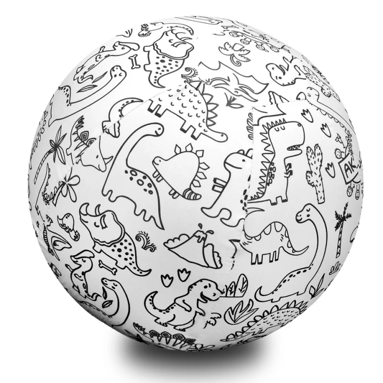 Piłka balonowa do kolorowania DINO 30 cm Akson — pokrowiec z poliestru 100%, widok z przodu z wyraźnym nadrukiem