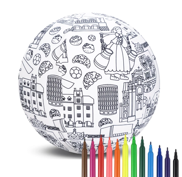 Piłka balonowa do kolorowania 30 cm Akson — frontowy widok z grafiką Poznania, kompletna powierzchnia do malowania i aktywności grupowej