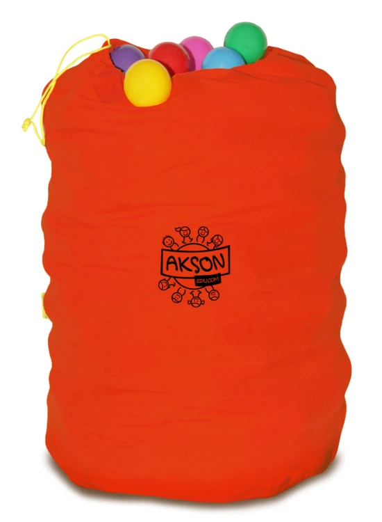 Worek na piłki suchy basen Akson w kolorze czerwonym — rozłożony, widoczny sznurek i wymiary 95 cm × 80 cm