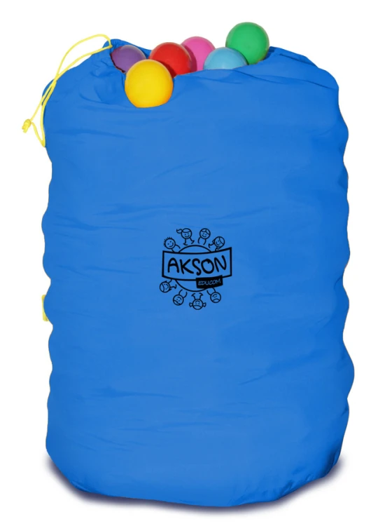 Worek na piłki do suchego basenu Akson — widok z przodu, niebieski, 95 cm × 80 cm, pojemność do 200 piłeczek