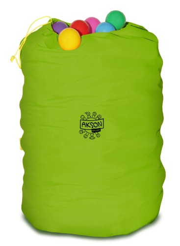 Worek na piłki suchy basen duży Akson - zielony worek o wymiarach 145 cm × 95 cm z widocznym wszytym sznurkiem, gotowy do przechowywania piłeczek