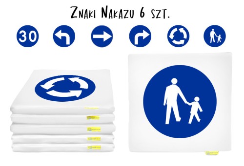 Poduszki kwadratowe ekoskóra ZNAKI drogowe NAKAZU 3 cm 6 szt