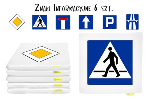 Poduszki kwadratowe ekoskóra ZNAKI drogowe INFORMACYJNE 3 cm 6 szt