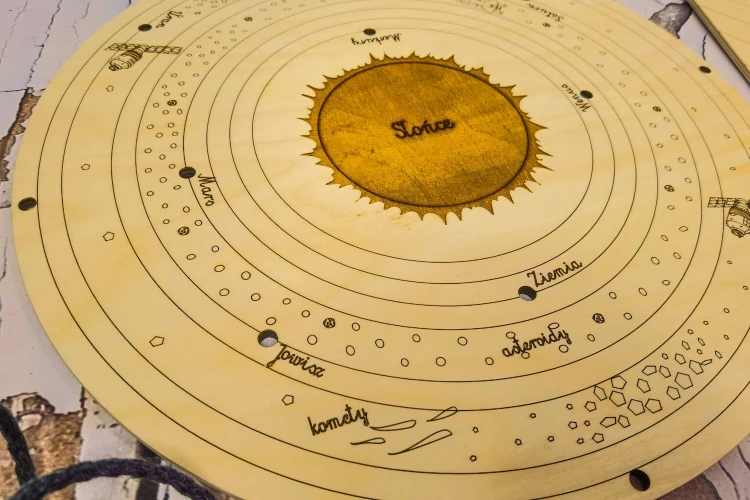 Zbliżenie na ręcznie malowaną planetę z zestawu układu słonecznego EDUBOBO