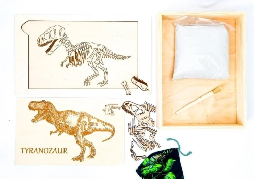 Tyranozaur, zestaw rozszerzony, szkielet do wykopywania, piasek, taca, kości
