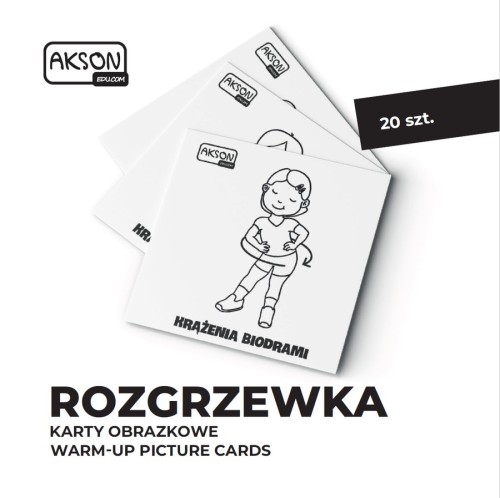 Karty obrazkowe ROZGRZEWKA 20 szt. marki Akson — pojedyncza karta z kolorową grafiką ćwiczenia, widok z bliska