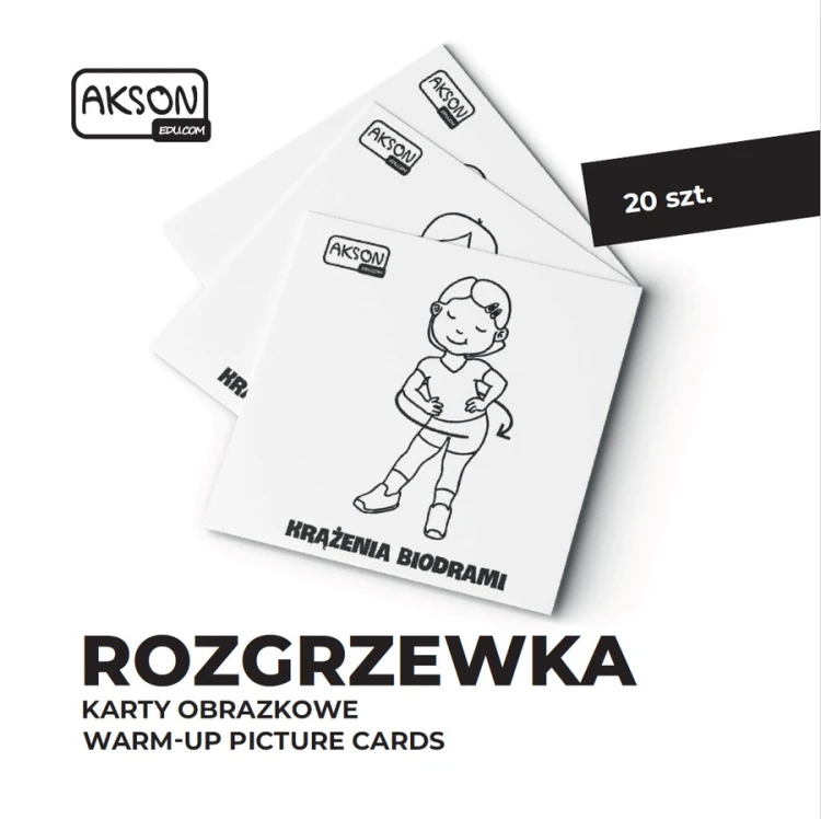 Karty obrazkowe ROZGRZEWKA 20 szt. marki Akson — pojedyncza karta z kolorową grafiką ćwiczenia, widok z bliska