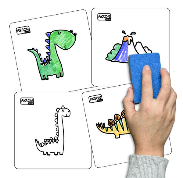 Karty suchościeralne DINO 12 x 12 cm marki Akson — pojedynczy egzemplarz z widoczną grafiką
