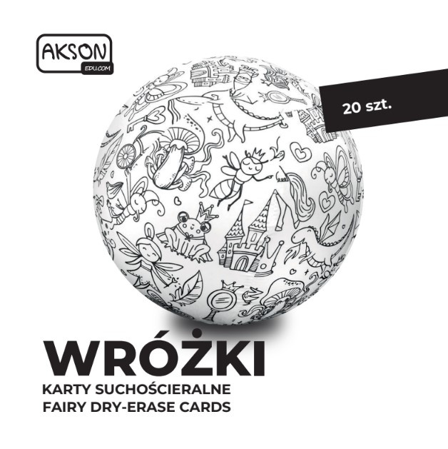 Karty WRÓŻKI Akson w użyciu podczas zajęć — ułożone na stoliku, pokazujące rozmiar 12 cm i praktyczny format do animacji