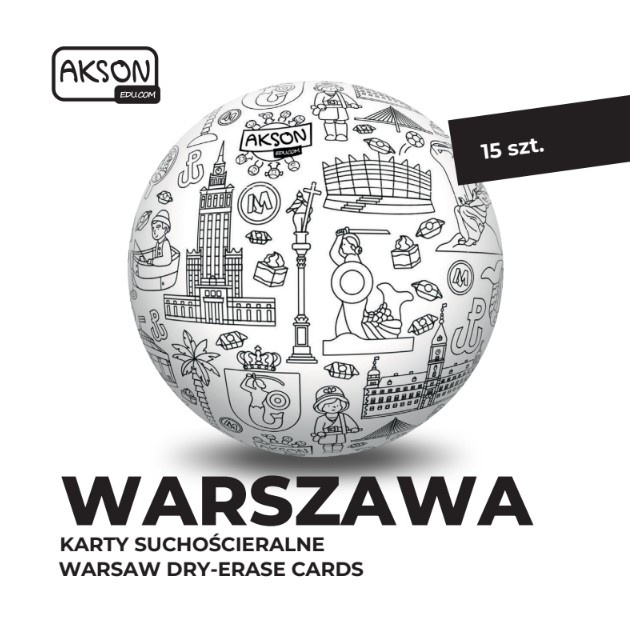 Detal karty WARSZAWA — zbliżenie laminowanego kartonu pokazujące strukturę i łatwość czyszczenia gąbką lub wilgotną ściereczką