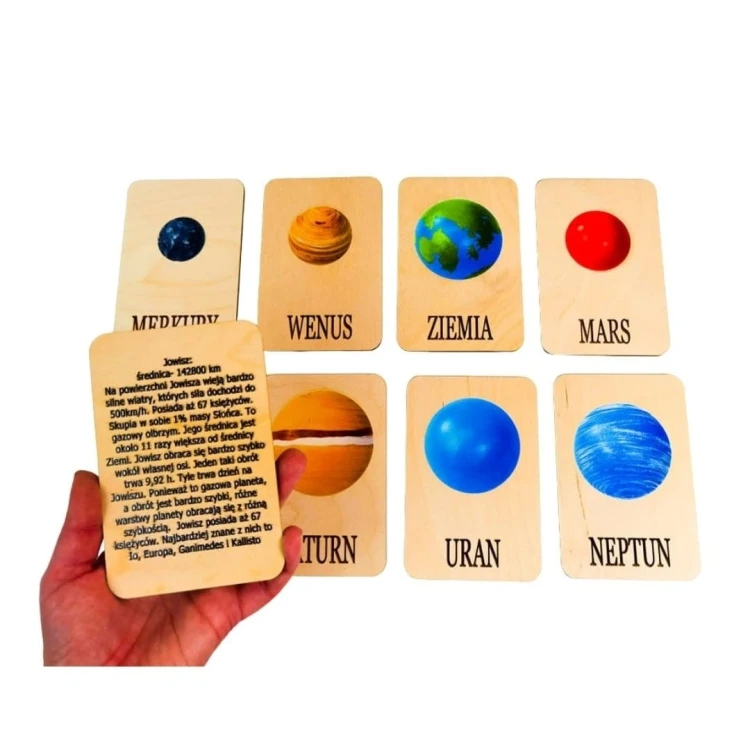 Karty edukacyjne EDUBOBO z planetami Układu Słonecznego do nauki astronomii