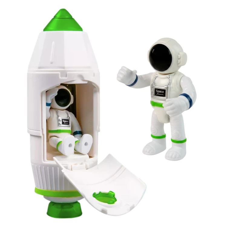 Widok z boku na interaktywną rakietę Woopie z miejscem na astronautę