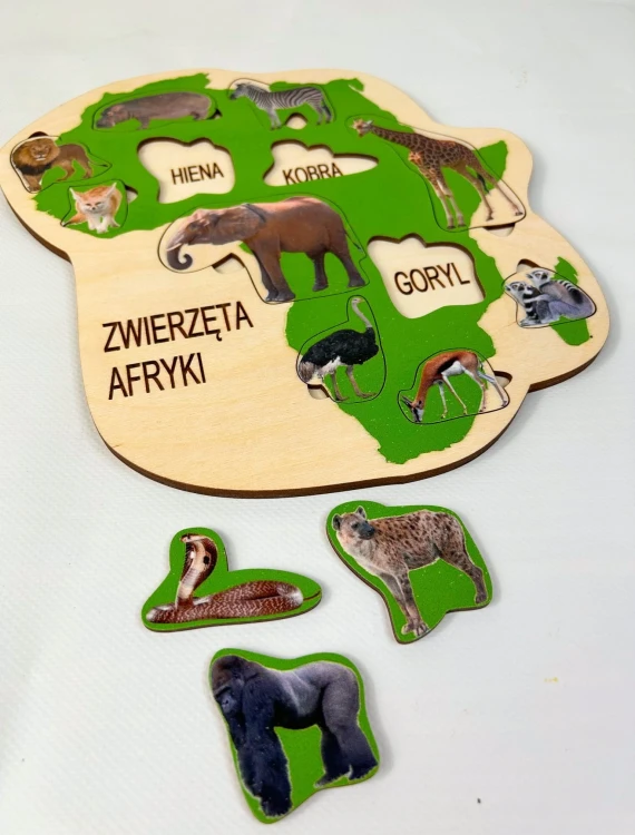 Układanka przyrodnicza do poznawania zwierząt i kontynentu Afryki