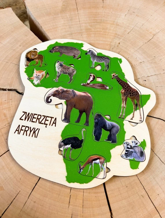 Drewniana układanka edukacyjna z podpisami do ćwiczenia czytania