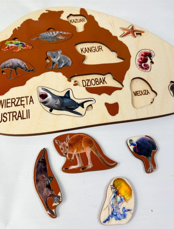 Puzzle przyrodnicze EDUBOBO wspierające naukę nazw zwierząt Australii