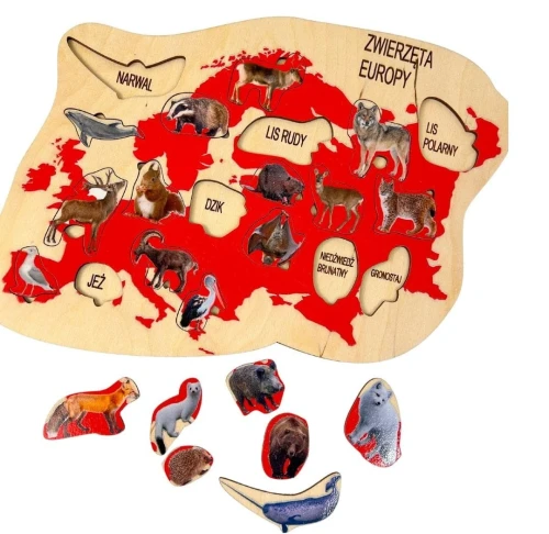 Puzzle przyrodnicze EDUBOBO z podpisami zwierząt umieszczonymi w podstawie