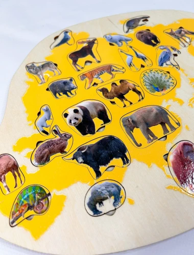 Puzzle Zwierzęta Azji EDUBOBO przedstawiające gatunki zamieszkujące kontynent azjatycki