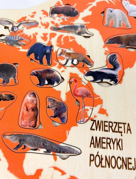 Układanka EDUBOBO do dopasowywania ilustracji zwierząt do podpisów w podstawie