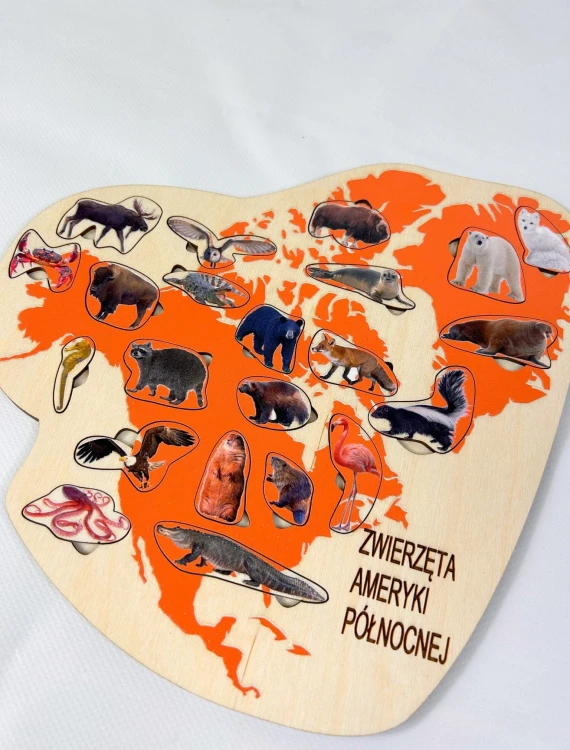 Puzzle EDUBOBO z realistycznymi ilustracjami zwierząt i drewnianą podstawą