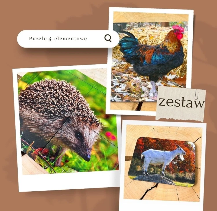 Mega zestaw puzzli 4-elementowych EDUBOBO z realistycznymi grafikami zwierząt na podstawie 20x25 cm