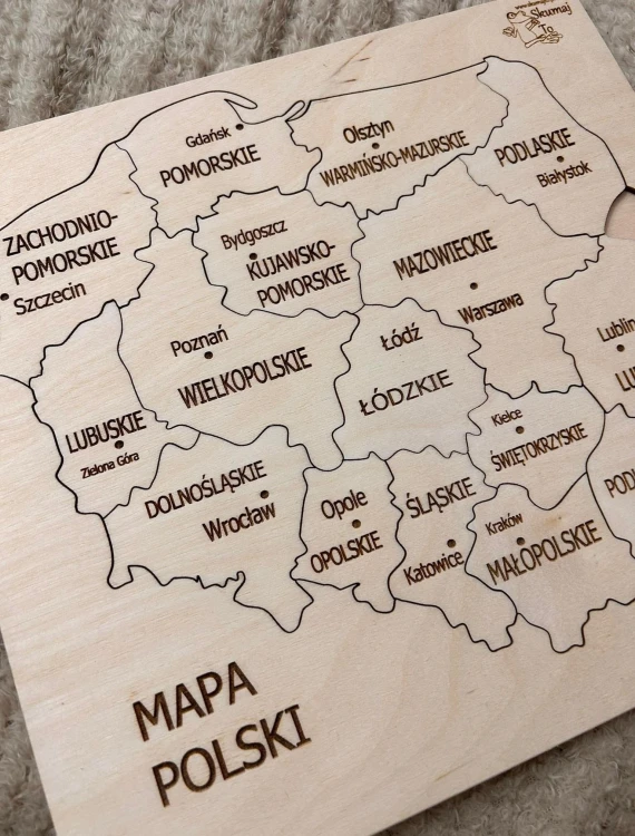 Drewniana pomoc do geografii EDUBOBO z ruchomymi częściami mapy Polski