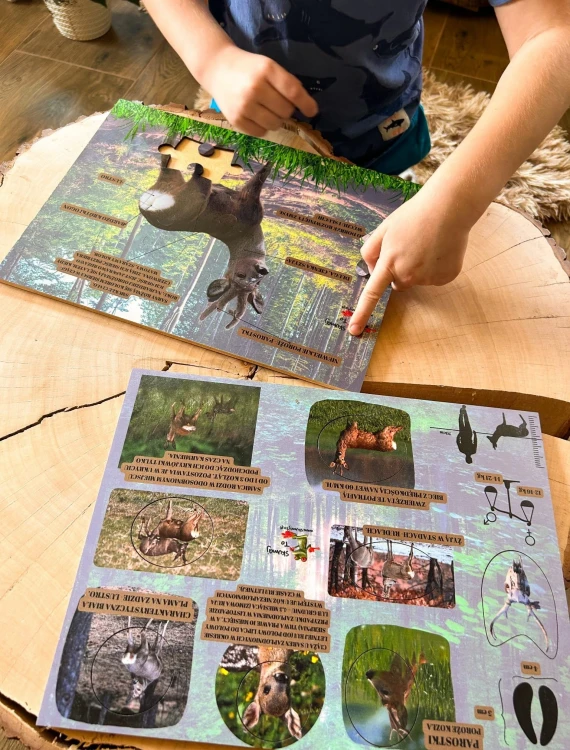 Zestaw drewnianych puzzli z motywem sarny z kolekcji EDUBOBO