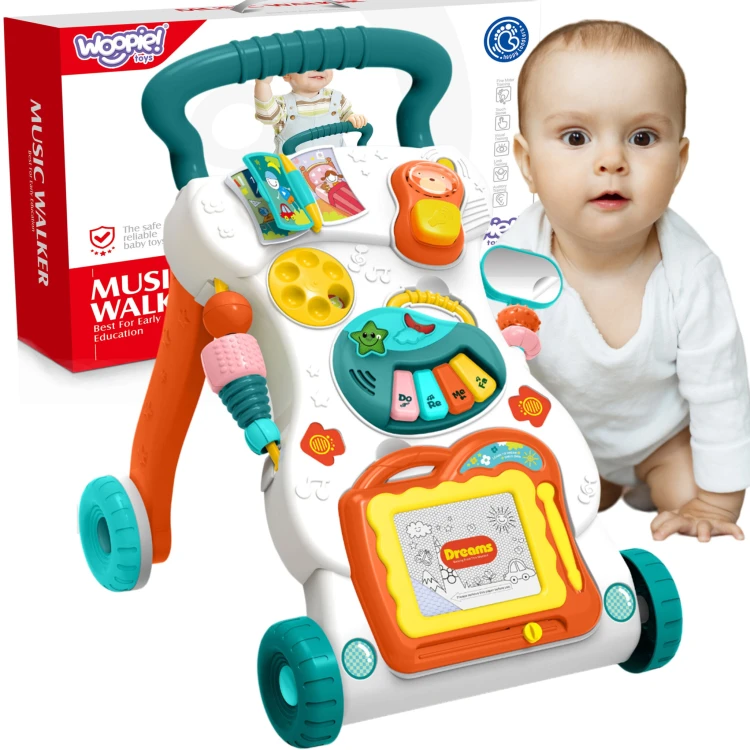Chodzik WOOPIE BABY z panelem edukacyjnym i znikopisem magnetycznym wspierający naukę chodzenia