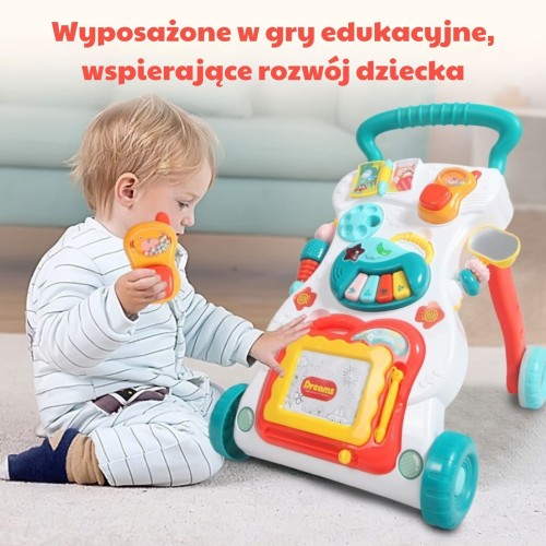 Panel edukacyjny chodzika WOOPIE BABY z pianinkiem, telefonem i elementami do zabawy sensorycznej
