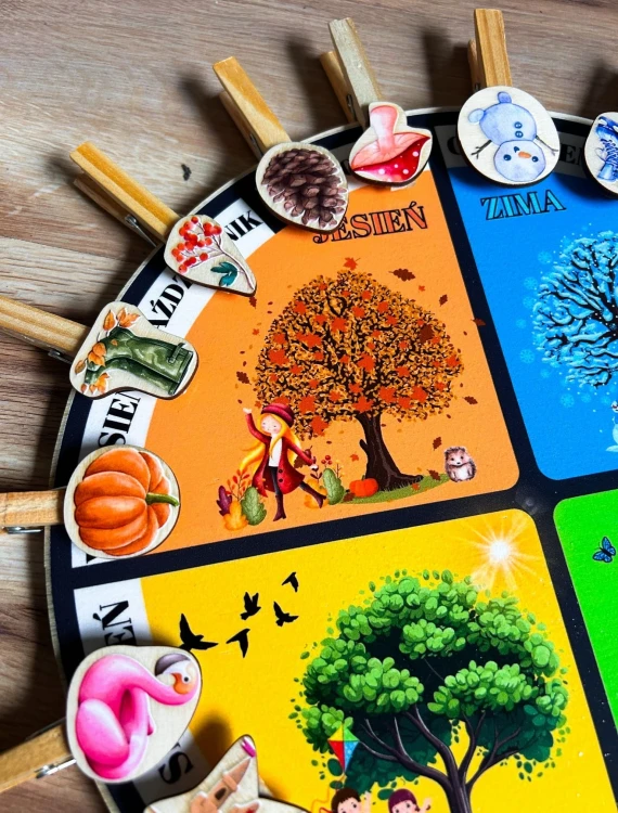 Spinacze z grafikami do drewnianej układanki pór roku EDUBOBO