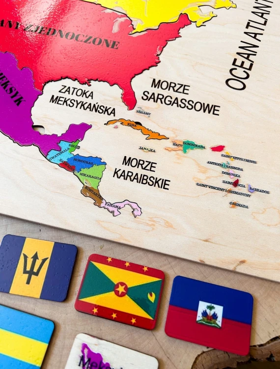 Mapa Ameryki Północnej EDUBOBO - elementy drewniane z nazwami państw i stolicami