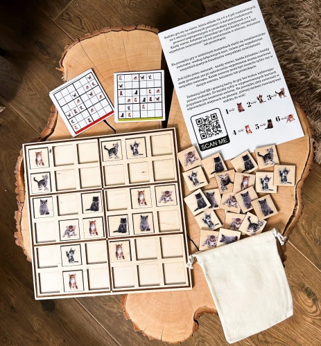 Elementy gry Sudoku z psami EDUBOBO - różnorodne drewniane pionki