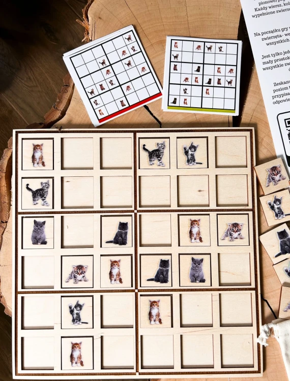 Zestaw drewnianych elementów do Sudoku z psami EDUBOBO w pudełku