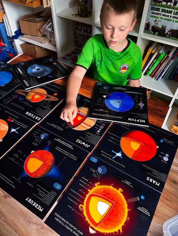 Układ słoneczny drewniany zestaw Montessori EDUBOBO - plansza Słońca z przekrojem i opisem warstw