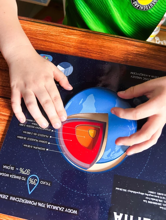 Kolorowe plansze drewnianego zestawu Układ Słoneczny EDUBOBO ukazujące budowę planet