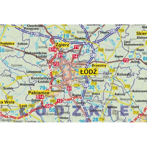 Zbliżenie na sieć drogową i podział administracyjny na mapie magnetycznej KARTA