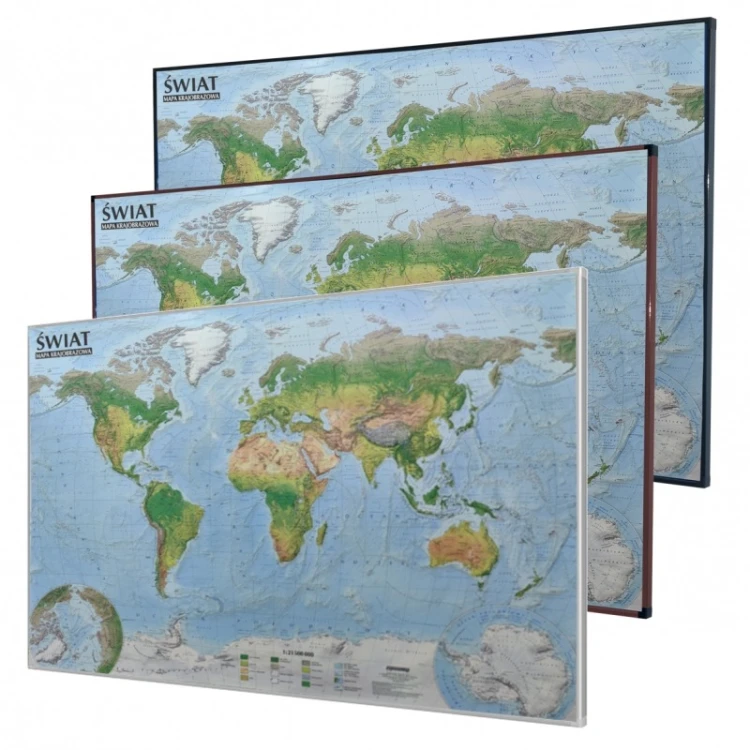 Mapa magnetyczna Świat krajobrazowy 138x97 cm KARTA z ramą aluminiową w kolorze srebrnym, widok ogólny
