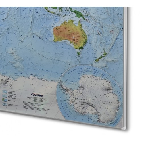 Detale mapy magnetycznej Świat krajobrazowy KARTA pokazujące relief terenu i oznaczenia geograficzne