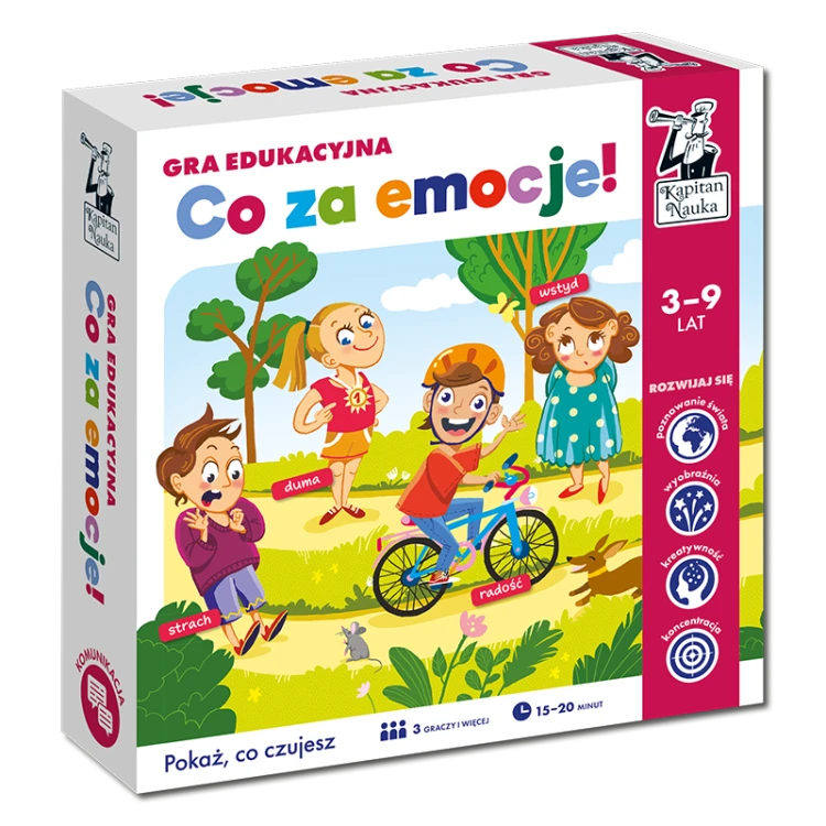 Gra edukacyjna Co za emocje! Kapitan Nauka - pudełko i karty z emocjami